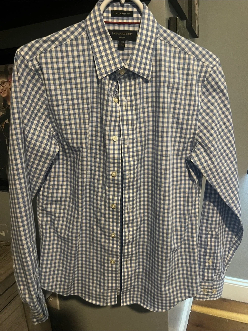 Banana Republic Blue and White Gingham Dress Shirt